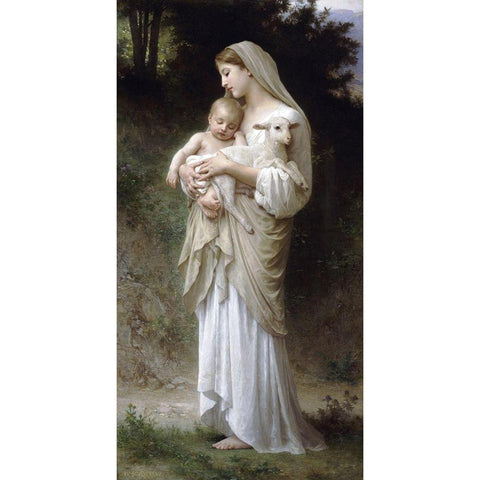 LInnocence Black Modern Wood Framed Art Print with Double Matting by Bouguereau, William-Adolphe