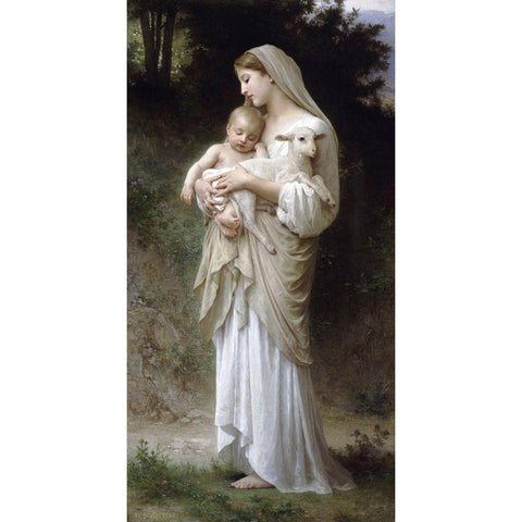 LInnocence White Modern Wood Framed Art Print by Bouguereau, William-Adolphe