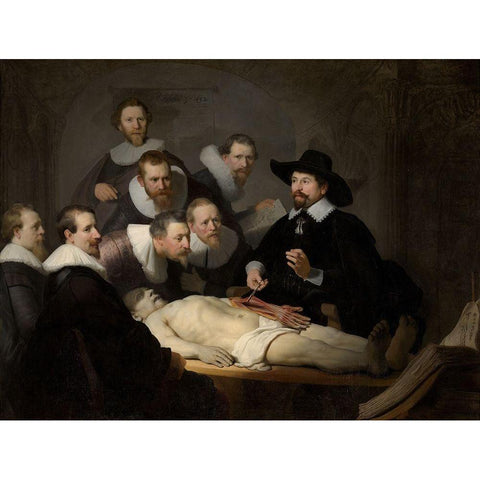 The Anatomy Lesson of Dr. Nicolaes Tulp Black Modern Wood Framed Art Print with Double Matting by Rembrandt