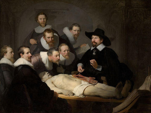 The Anatomy Lesson of Dr. Nicolaes Tulp White Modern Wood Framed Art Print with Double Matting by Rembrandt