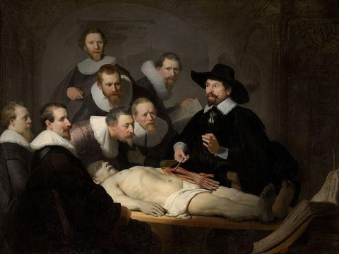 The Anatomy Lesson of Dr. Nicolaes Tulp Black Ornate Wood Framed Art Print with Double Matting by Rembrandt