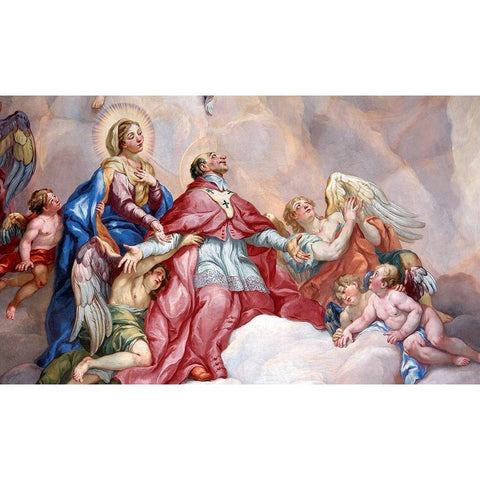 Intercession of Charles Borromeo supported by the Virgin Mary Black Modern Wood Framed Art Print with Double Matting by Rottmayr, Johann Michael