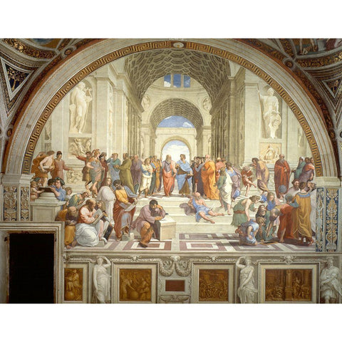 The School of Athens Gold Ornate Wood Framed Art Print with Double Matting by Raphael