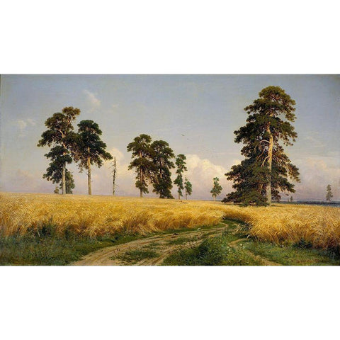 Rye Fields Black Modern Wood Framed Art Print with Double Matting by Shishkin, Ivan