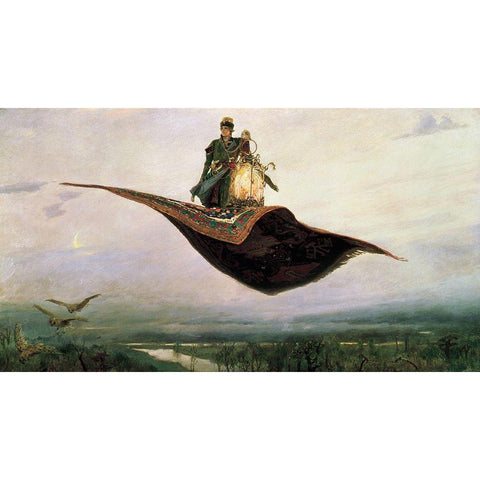 The Flying CarpetÂ atÂ Magic carpet White Modern Wood Framed Art Print by Vasnetsov, Viktor