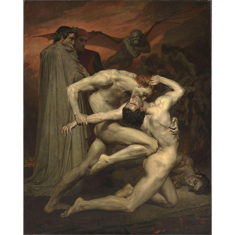 Dante and Virgil inÂ Hell Gold Ornate Wood Framed Art Print with Double Matting by Bouguereau, William-Adolphe