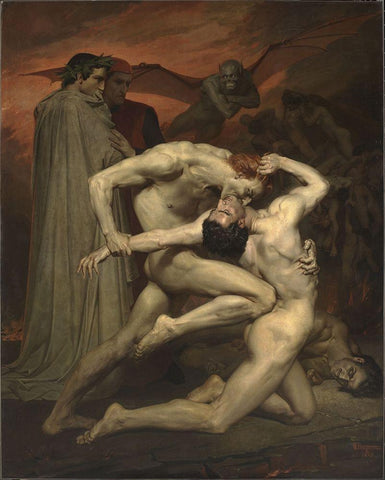 Dante and Virgil inÂ Hell White Modern Wood Framed Art Print with Double Matting by Bouguereau, William-Adolphe