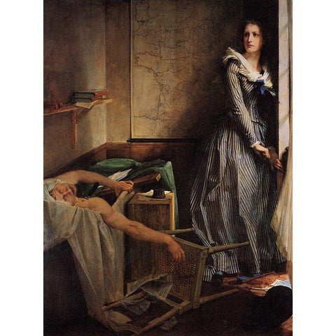 Charlotte Corday Black Modern Wood Framed Art Print with Double Matting by Baudry, Paul-Jacques-Aime