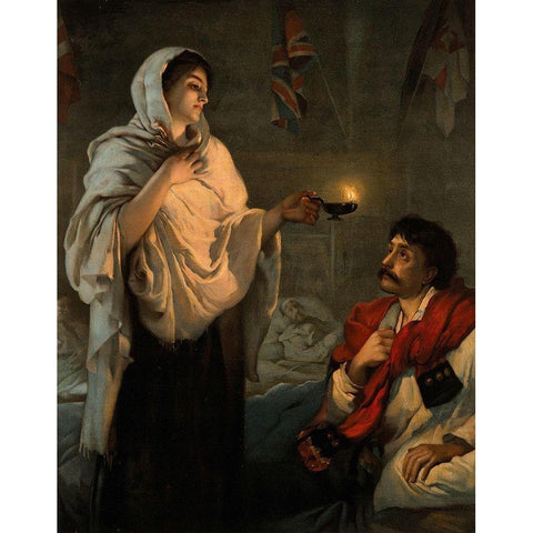 The Lady with the Lamp, Florence Nightingale Gold Ornate Wood Framed Art Print with Double Matting by Rae, Henrietta