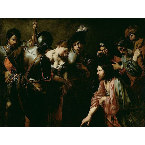 Christ and the Adulteress White Modern Wood Framed Art Print by de Boulogne, Valentin