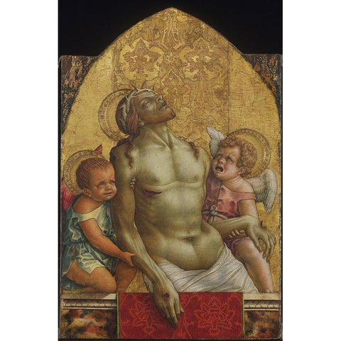 Dead Christ Supported by Two Angels Gold Ornate Wood Framed Art Print with Double Matting by Crivelli, Carlo