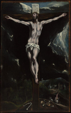 Christ on the Cross White Modern Wood Framed Art Print with Double Matting by El Greco