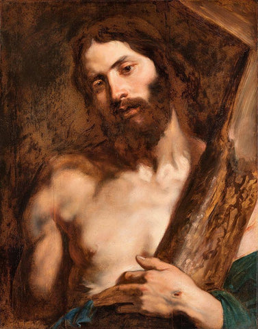 Christ carrying the Cross White Modern Wood Framed Art Print with Double Matting by Van Dyck, Anton