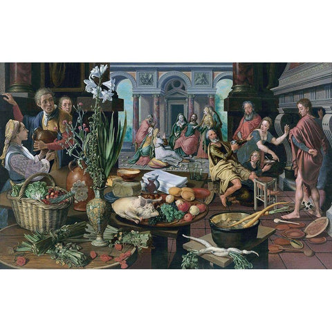 Christ in the House of Martha and Mary Black Modern Wood Framed Art Print with Double Matting by Aertsen, Pieter