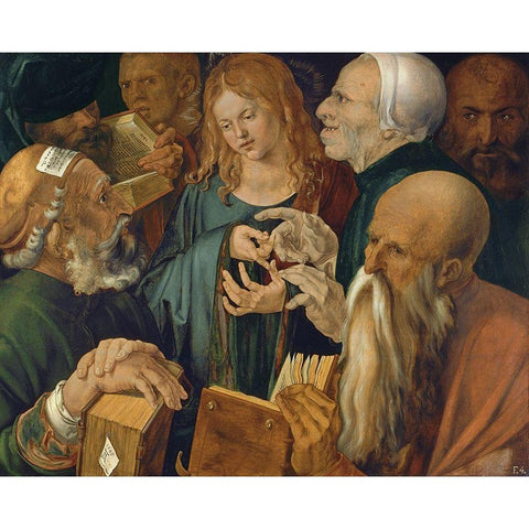 Jesus among the Doctors Gold Ornate Wood Framed Art Print with Double Matting by Durer, Albrecht