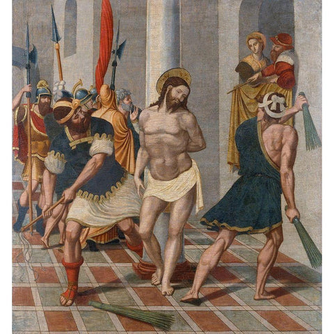 Flagellation of Christ Black Modern Wood Framed Art Print with Double Matting by SerafÃ­, Pere