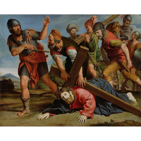 The Way to Calvary White Modern Wood Framed Art Print by Domenichino