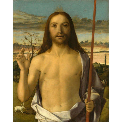 Christ Blessing Black Modern Wood Framed Art Print with Double Matting by Bellini, Giovanni