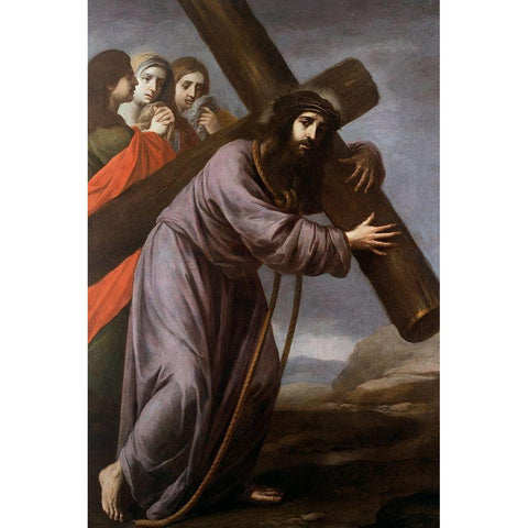 Christ Carrying his Cross Gold Ornate Wood Framed Art Print with Double Matting by Spanish School