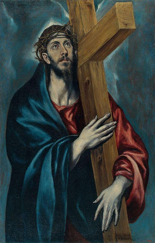 Christ Carrying the Cross Black Ornate Wood Framed Art Print with Double Matting by El Greco