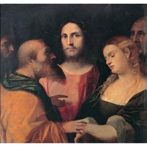 Christ and the adulteress Gold Ornate Wood Framed Art Print with Double Matting by il Vecchio, Palma