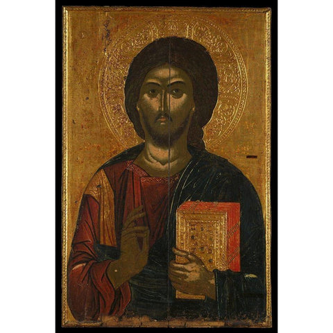 Christ Pantokrator Black Modern Wood Framed Art Print with Double Matting by Mainland Greek workshop