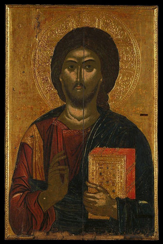 Christ Pantokrator Black Ornate Wood Framed Art Print with Double Matting by Mainland Greek workshop