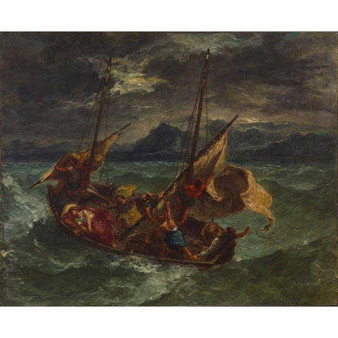 Christ on the Sea of Galilee Black Modern Wood Framed Art Print with Double Matting by Delacroix, Eugene