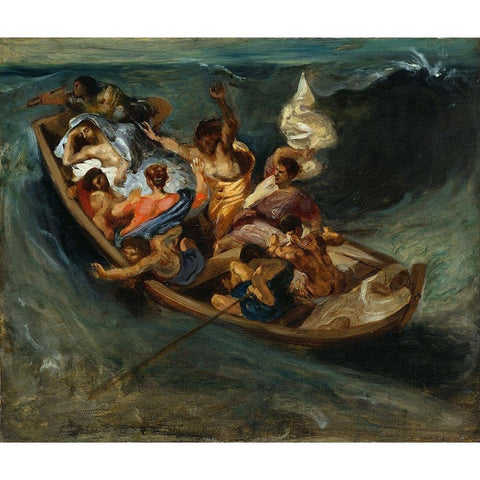 Christ on the Sea of Galilee Sketch White Modern Wood Framed Art Print by Delacroix, Eugene