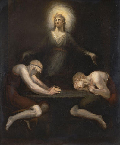 Christ Disappearing at Emmaus White Modern Wood Framed Art Print with Double Matting by Fuseli, Henry