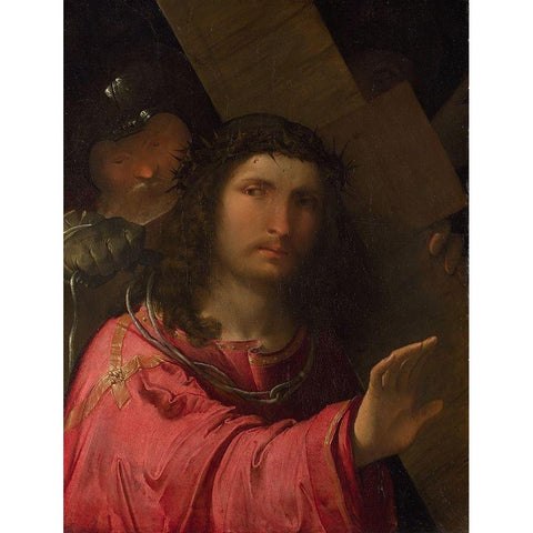 Christ carrying the Cross Gold Ornate Wood Framed Art Print with Double Matting by Melone, Altobello