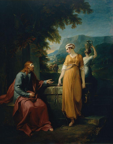 Christ and the woman of Samaria White Modern Wood Framed Art Print with Double Matting by Hamilton, William