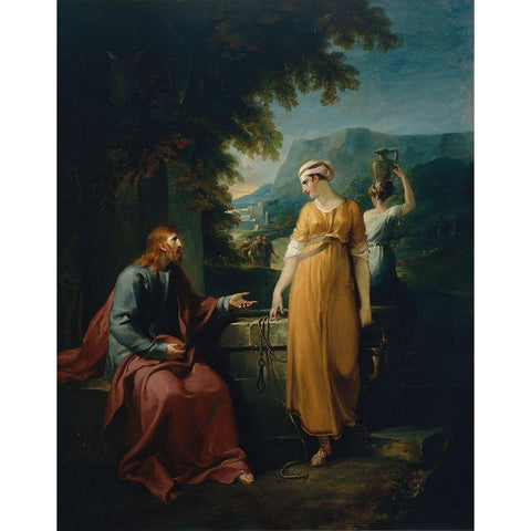 Christ and the woman of Samaria White Modern Wood Framed Art Print by Hamilton, William