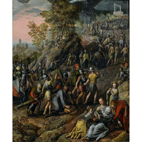 Christ carrying the Cross Black Modern Wood Framed Art Print with Double Matting by Beuckelaer, Joachim