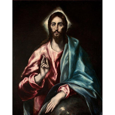 Christ as Saviour Black Modern Wood Framed Art Print with Double Matting by El Greco