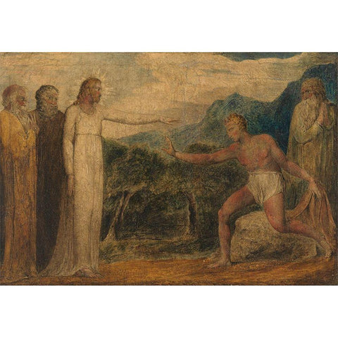 Christ Giving Sight to Bartimaeus White Modern Wood Framed Art Print by Blake, William