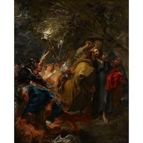 The Betrayal of Christ Black Modern Wood Framed Art Print with Double Matting by van Dyck, Anthony