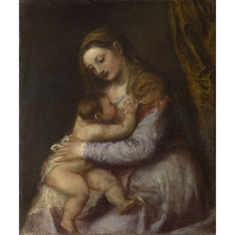 The Virgin suckling the Infant Christ Gold Ornate Wood Framed Art Print with Double Matting by Titian