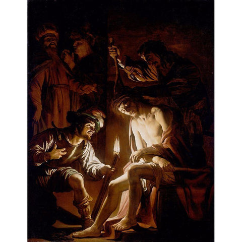 Christ Crowned with Thorns White Modern Wood Framed Art Print by van Honthorst, Gerrit