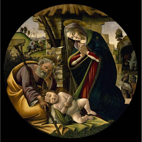 The Adoration of the Christ Child Gold Ornate Wood Framed Art Print with Double Matting by Botticelli, Alessandro