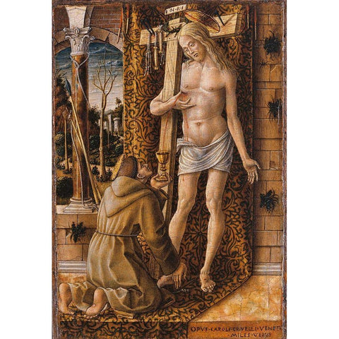 Saint Francis Collecting the Blood of Christ Black Modern Wood Framed Art Print with Double Matting by Crivelli, Carlo