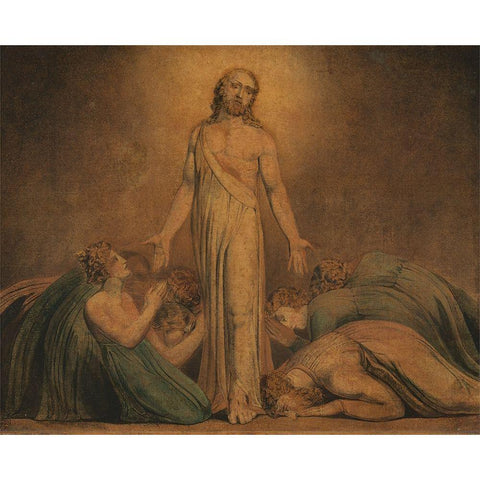 Christ Appearing to the Apostles after the Resurrection Gold Ornate Wood Framed Art Print with Double Matting by Blake, William