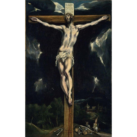 Christ on the Cross Gold Ornate Wood Framed Art Print with Double Matting by El Greco