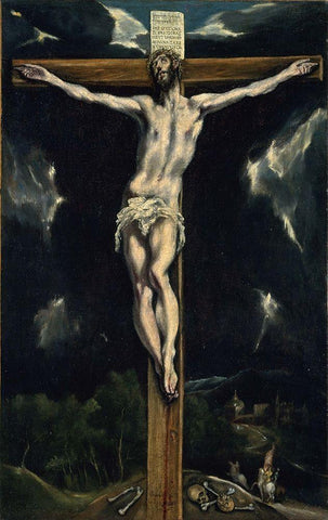 Christ on the Cross White Modern Wood Framed Art Print with Double Matting by El Greco