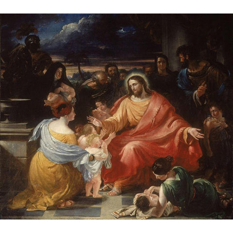 Christ Blessing the Little Children Gold Ornate Wood Framed Art Print with Double Matting by Haydon, Benjamin Robert