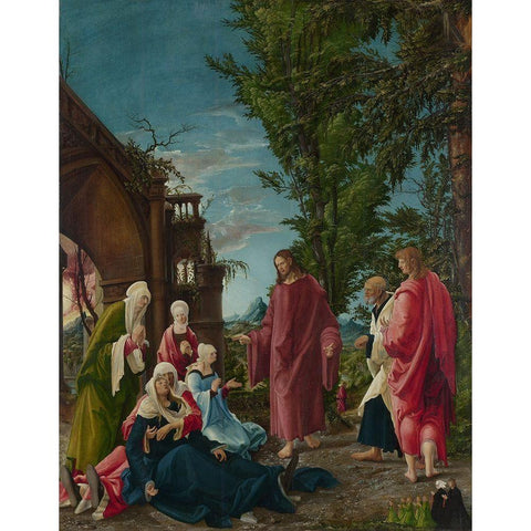 Christ taking Leave of his Mother White Modern Wood Framed Art Print by Albrecht Altdorfer