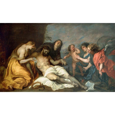 Lamentation over the Dead Christ White Modern Wood Framed Art Print by van Dyck, Anthony