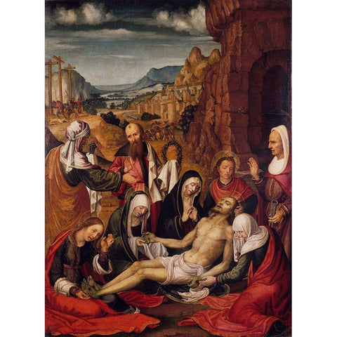 Mourning over the Dead Body of Christ Black Modern Wood Framed Art Print with Double Matting by da San Leocadio, Paolo