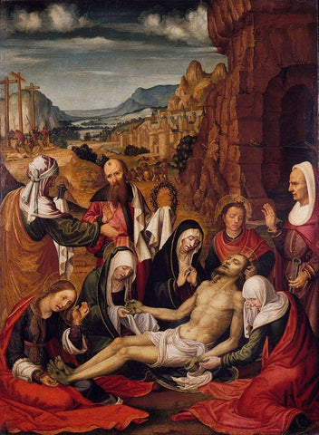 Mourning over the Dead Body of Christ White Modern Wood Framed Art Print with Double Matting by da San Leocadio, Paolo