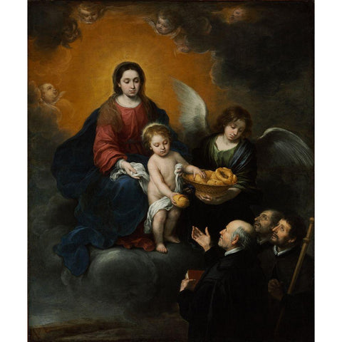 The Infant Christ Distributing Bread to the Pilgrims White Modern Wood Framed Art Print by Murillo, Bartolome Esteban